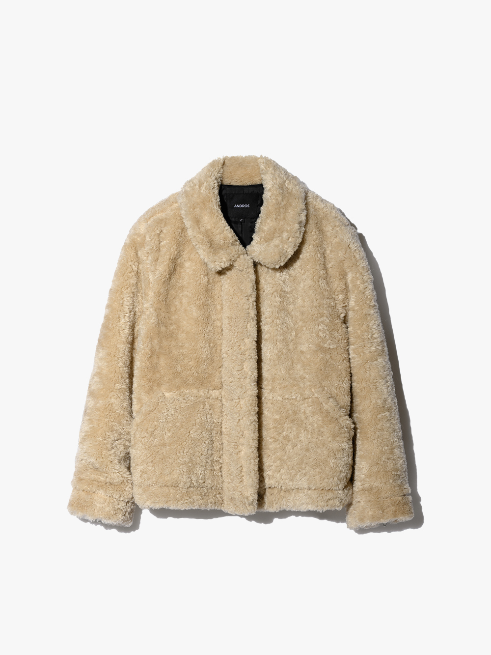 Spread Collar Shearling Jacket (Ivory)