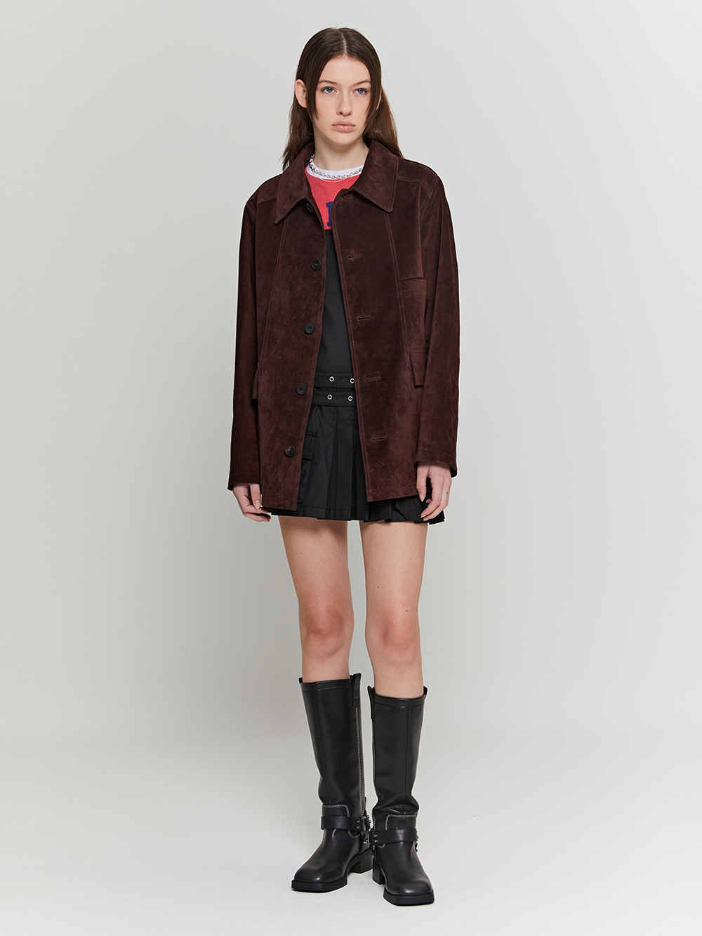 Single Suede French Coat (Deep Brown)