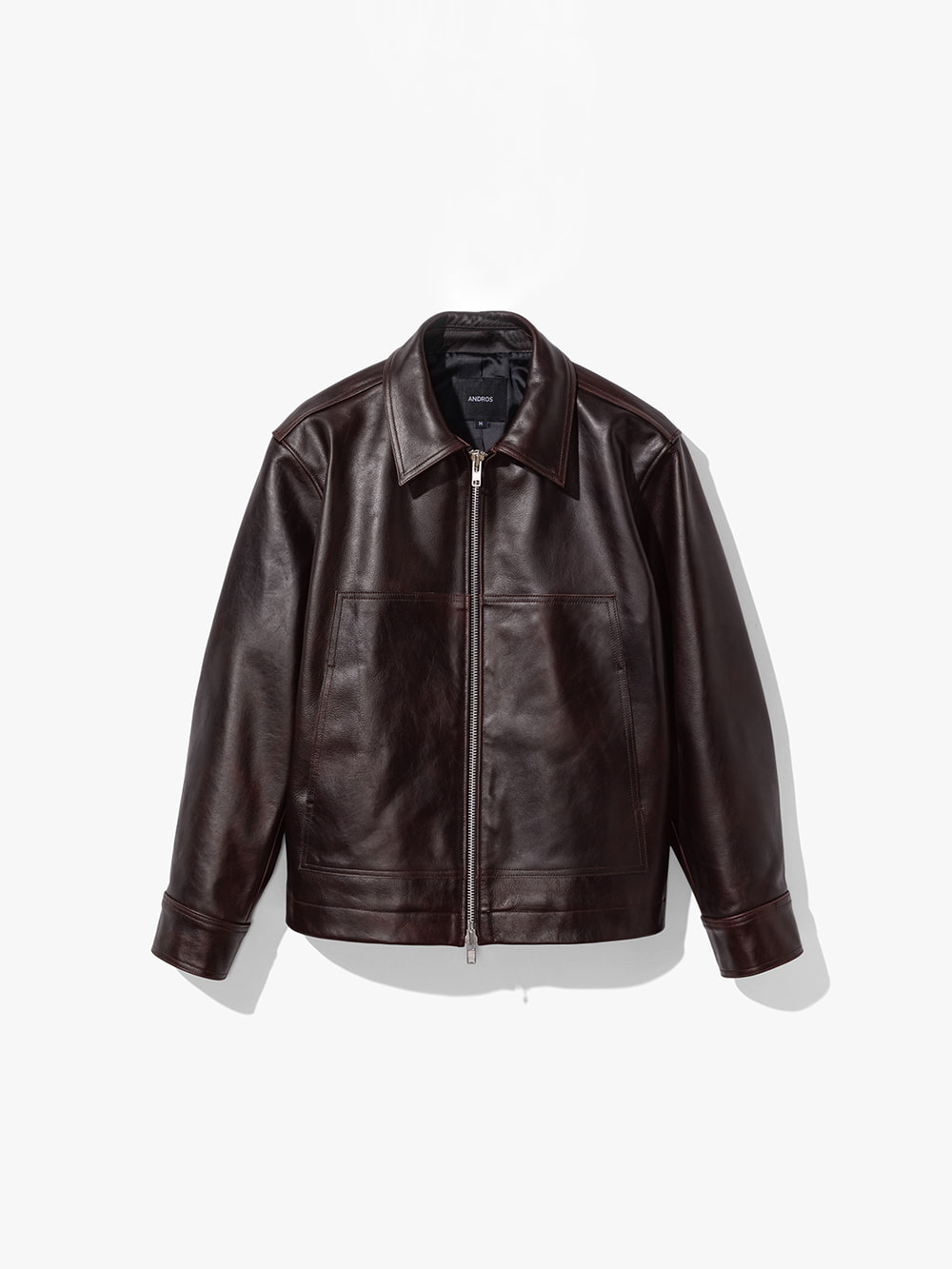 Double Pocket Cow Leather Jacket (Deep Brown)